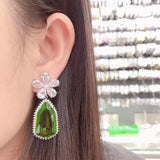 SENYU Flower Zirconia Crystal Earrings Wedding Party Dangle Jewelry