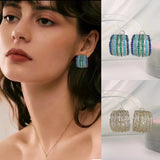 SENYU CZ Hoop Earrings Hollow Stripe C Shape Big Belly Circle Earrings