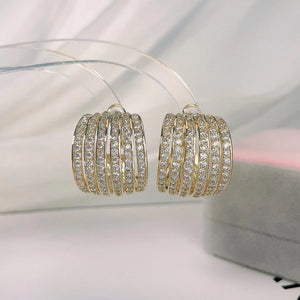 SENYU CZ Hoop Earrings Hollow Stripe C Shape Big Belly Circle Earrings