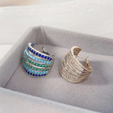 SENYU CZ Hoop Earrings Hollow Stripe C Shape Big Belly Circle Earrings