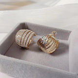 SENYU CZ Hoop Earrings Hollow Stripe C Shape Big Belly Circle Earrings