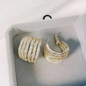 SENYU CZ Hoop Earrings Hollow Stripe C Shape Big Belly Circle Earrings