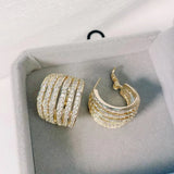 SENYU CZ Hoop Earrings Hollow Stripe C Shape Big Belly Circle Earrings