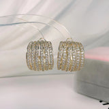 SENYU CZ Hoop Earrings Hollow Stripe C Shape Big Belly Circle Earrings
