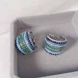 SENYU CZ Hoop Earrings Hollow Stripe C Shape Big Belly Circle Earrings