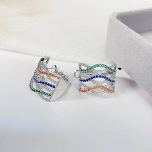 SENYU Cross Wave Hoop Earrings CZ Stripe Party Jewelry
