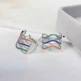 SENYU Cross Wave Hoop Earrings CZ Stripe Party Jewelry