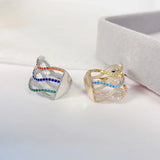 SENYU Cross Wave Hoop Earrings CZ Stripe Party Jewelry