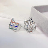 SENYU Cross Wave Hoop Earrings CZ Stripe Party Jewelry