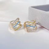 SENYU Cross Wave Hoop Earrings CZ Stripe Party Jewelry