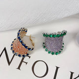 SENYU Small C Hoop Earrings CZ Paved Women's Party Jewelry