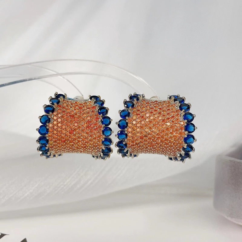 SENYU Small C Hoop Earrings CZ Paved Women's Party Jewelry