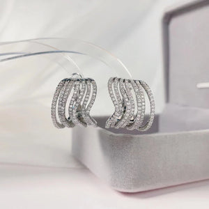 SENYU Ripple Small Hoop Earrings with Full CZ Pave Stripe Circle
