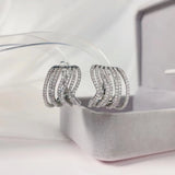 SENYU Ripple Small Hoop Earrings with Full CZ Pave Stripe Circle