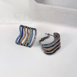 SENYU Ripple Small Hoop Earrings with Full CZ Pave Stripe Circle