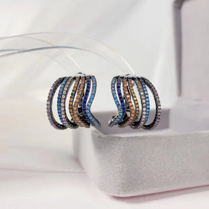 SENYU Ripple Small Hoop Earrings with Full CZ Pave Stripe Circle