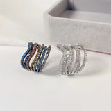 SENYU Ripple Small Hoop Earrings with Full CZ Pave Stripe Circle