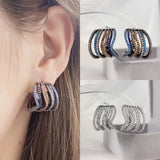 SENYU Ripple Small Hoop Earrings with Full CZ Pave Stripe Circle