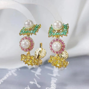 SENYU Flower Round Hoop Earrings Pearl Lady's Jewelry