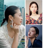 SENYU Flower Round Hoop Earrings Pearl Lady's Jewelry