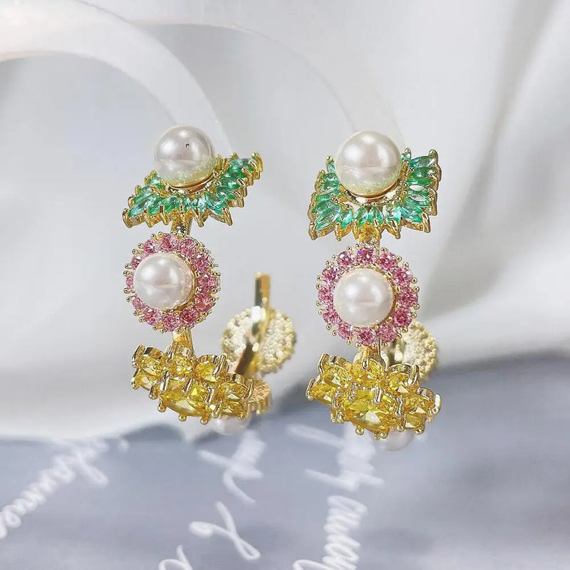 SENYU Flower Round Hoop Earrings Pearl Lady's Jewelry