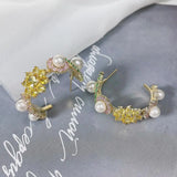 SENYU Flower Round Hoop Earrings Pearl Lady's Jewelry