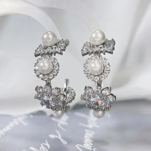 SENYU Flower Round Hoop Earrings Pearl Lady's Jewelry