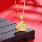 Nephrite Jade Silver 925 Rabbit Golden Plated Pendant Ethnic Style