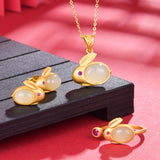 Nephrite Jade Silver 925 Rabbit Golden Plated Pendant Ethnic Style