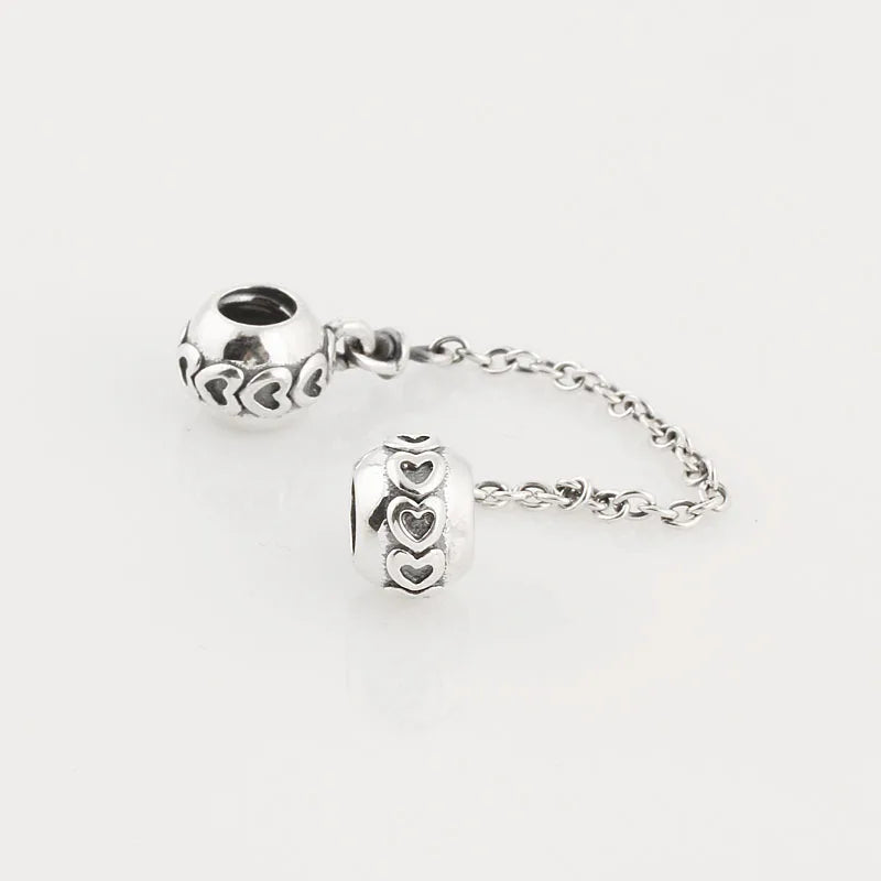 Love Hearts 925 Sterling Silver Clip Core Lock Safety Charm Beads