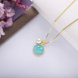 SHADOWHUNTER Smile Pendant Necklace Pearl Charms Lattice Chain Women