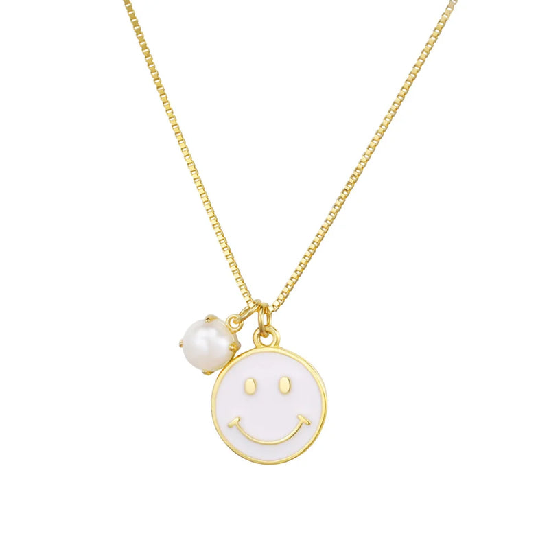 SHADOWHUNTER Smile Pendant Necklace Pearl Charms Lattice Chain Women