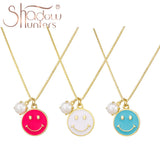 SHADOWHUNTER Smile Pendant Necklace Pearl Charms Lattice Chain Women