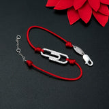 Paperclip Charm Bracelet Red Rope 925 Sterling Silver Women's Jewelry