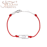 Paperclip Charm Bracelet Red Rope 925 Sterling Silver Women's Jewelry