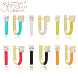 925 Silver Colorful Pave Enamel Huggie Hoop Earrings