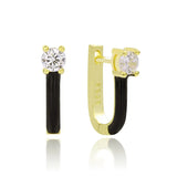 925 Silver Colorful Pave Enamel Huggie Hoop Earrings