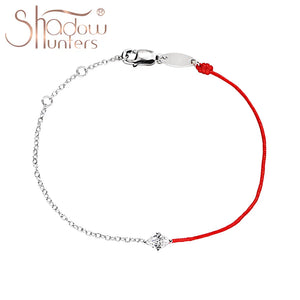 Sterling Silver Red String Bracelet with CZ Stone