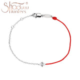 Sterling Silver Red String Bracelet with CZ Stone