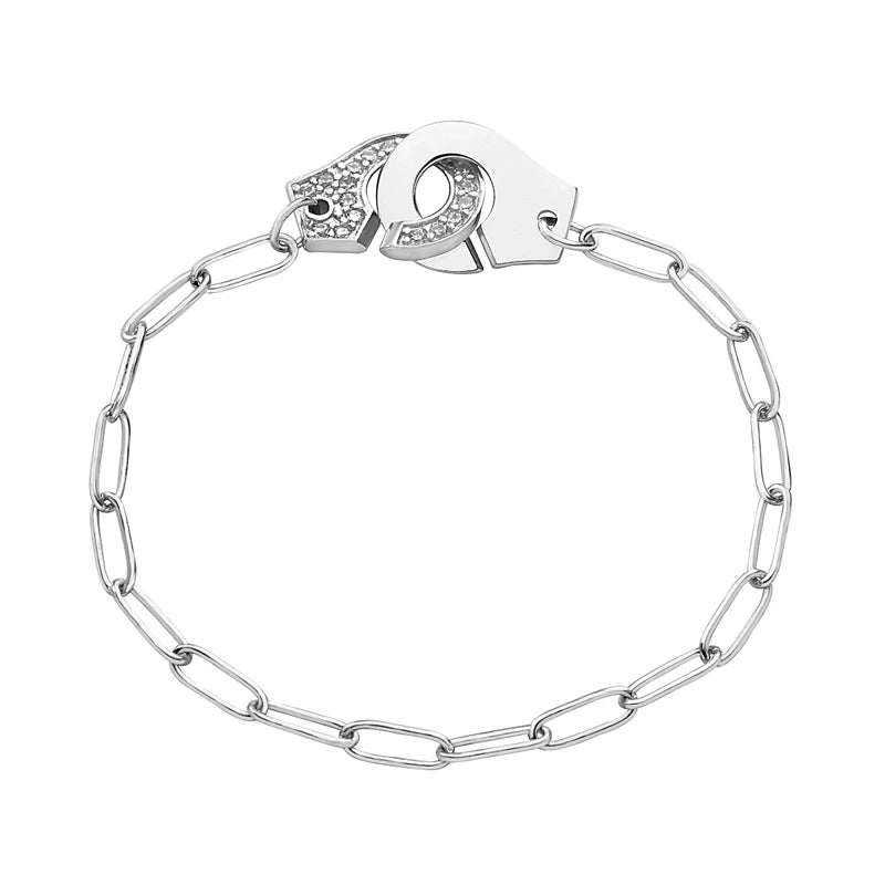 925 Silver Half Stone Handcuffs Link Bracelets For Europe Women