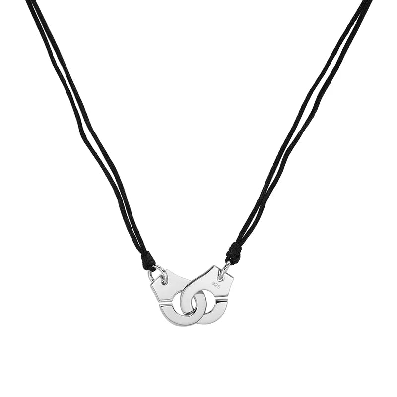 925 Sterling Silver Handcuffs Pendant Necklace Rope Adjustable