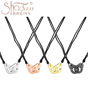 925 Sterling Silver Handcuffs Pendant Necklace Rope Adjustable