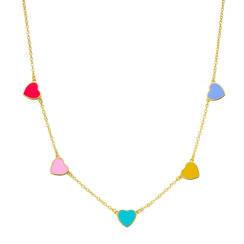 925 Sterling Silver Rainbow Heart Charm Necklace Choker