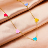 925 Sterling Silver Rainbow Heart Charm Necklace Choker