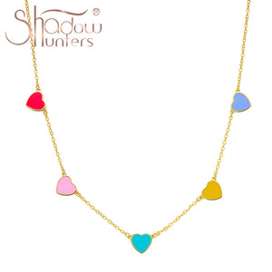 925 Sterling Silver Rainbow Heart Charm Necklace Choker