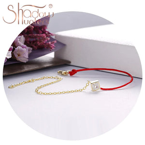 925 Silver Red String Bracelet Diamond Charm Zircon Women