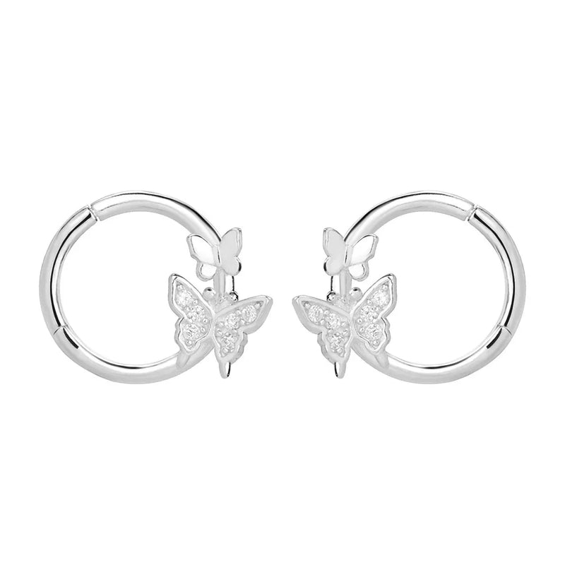925 Silver Huggie Earrings Butterfly Cartilage Hoops