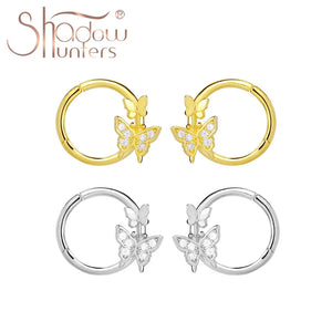 925 Silver Huggie Earrings Butterfly Cartilage Hoops