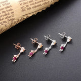 925 Silver Pink Bear Hanging Heart Balloon Drop Earrings for Girl