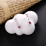 925 Silver Pink Bear Hanging Heart Balloon Drop Earrings for Girl